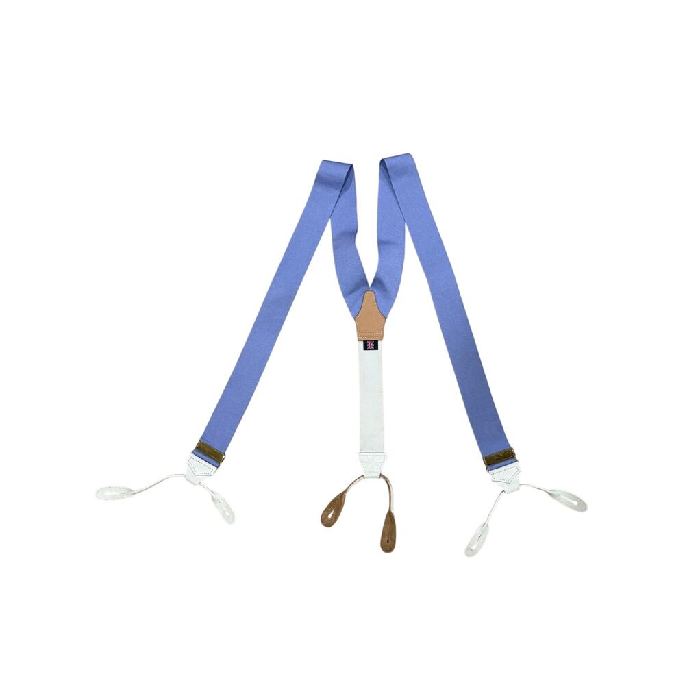 Albert Thurston Mens Light Blue Woven Suspenders Braces Leather Ends